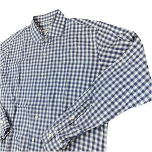Peter Millar Mens Large Blue White Plaid Button Down Shirt Cotton Classic Fit